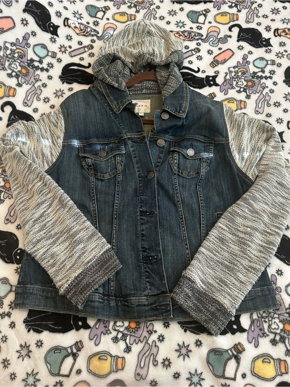Torrid Jean Jacket with Knit Hood and Sleeves
